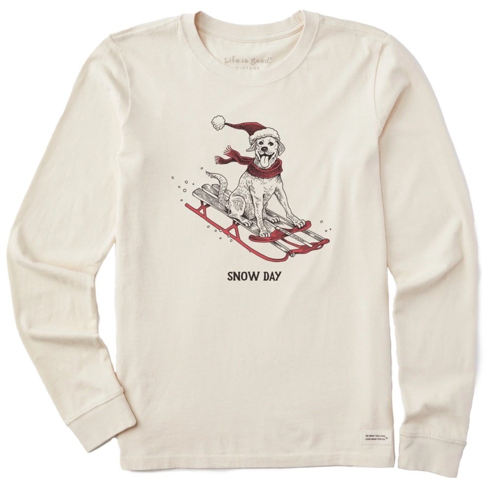 Life Is Good Sled Dog Snow Day Ivory Long Sleeve Crusher Tee 3X